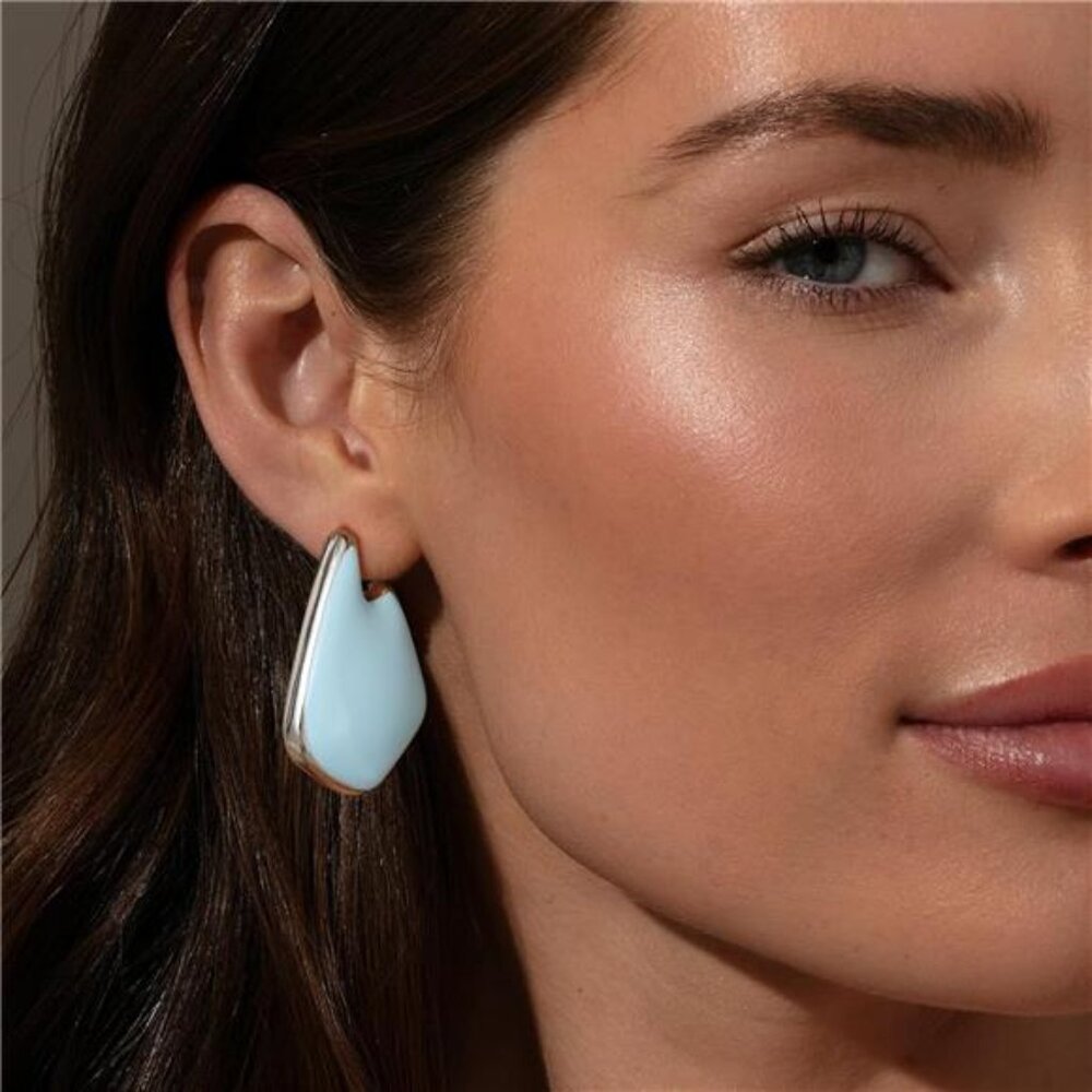Light Blue Geometric Gold Statement Earrings – Chunky & Lightweight